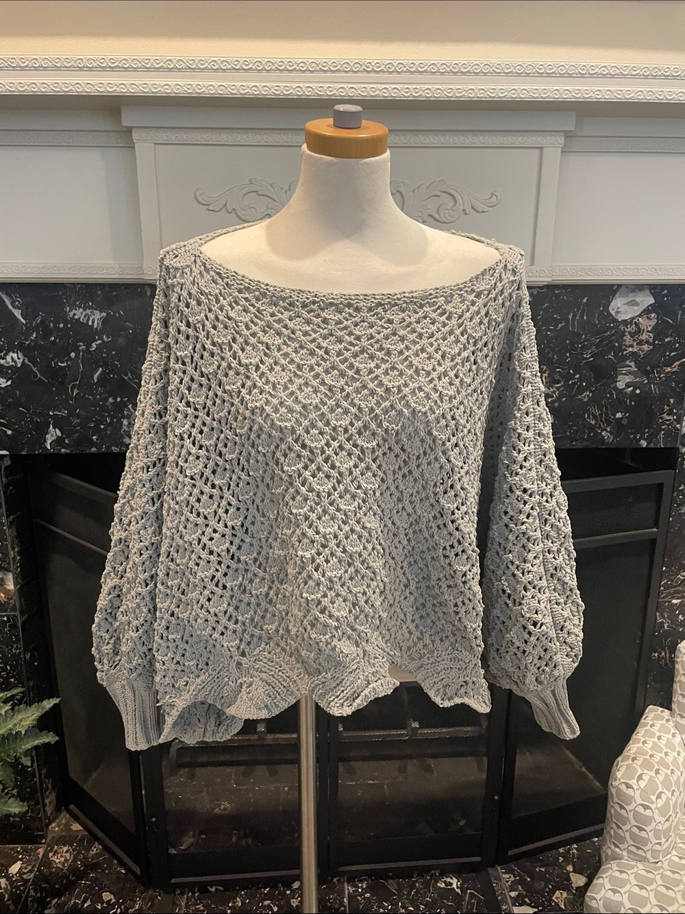 Jessica Simpson Light Gray Open-Knit Off-the-Shoulder Sweater